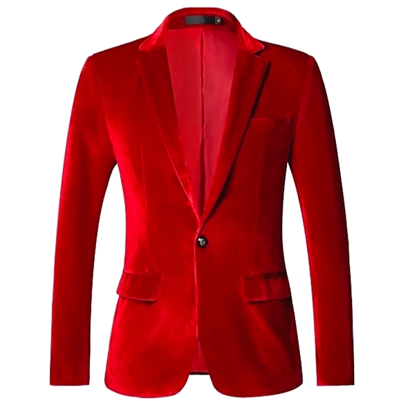 Rongkai Other - Mens Red Velvet Blazer Slim Fit Suit Jacket Wedding Prom Dinner Homecoming Dance